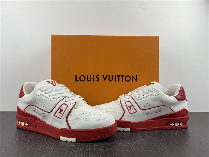 Louis Vuitton Trainer White Red Signature 1AAGZO