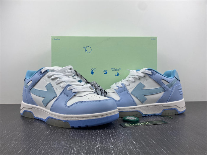 OFF-WHITE OOO Low Out Of Office Calf Leather White Light Blue OMIA189F20LEA0010140