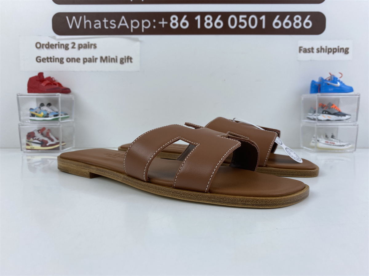 Herme Slide Brown Semelle Cuir