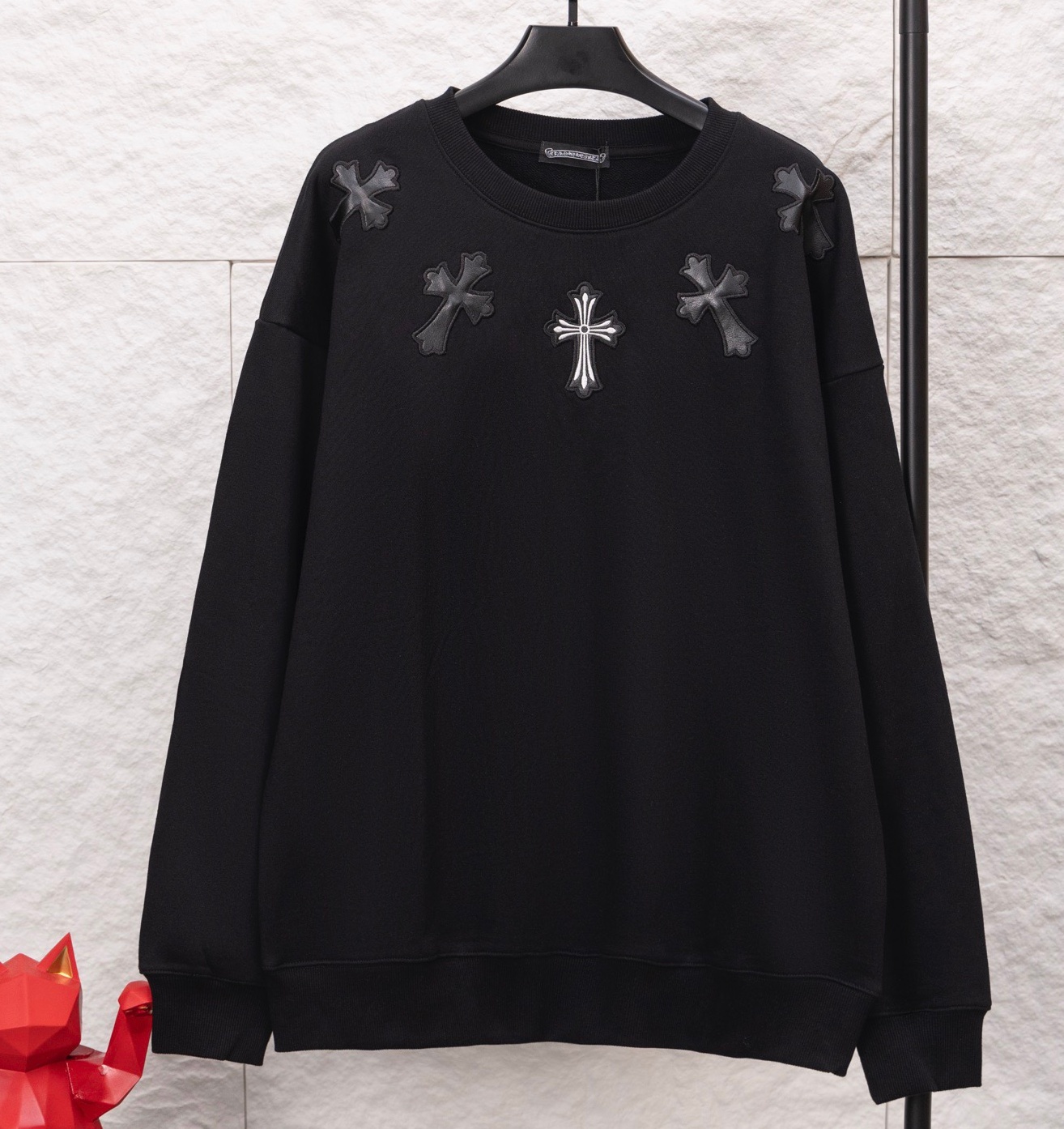 Chrome Heart Black Hoodie with Leather LOGOs, (S - XL)