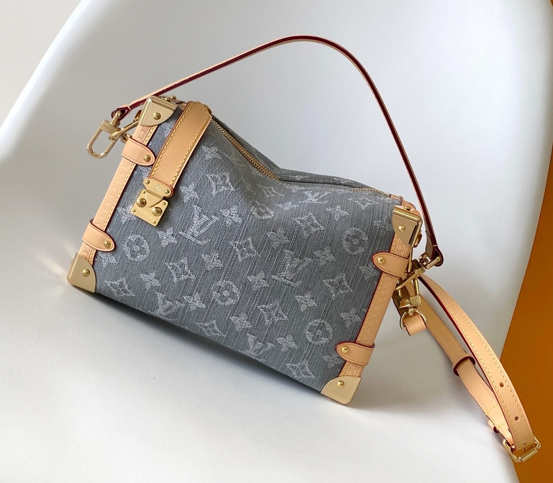 LV Louis Vuitton Side Trunk Monogram Denim Handle Bag, (23.5 x 16 x 8.5 cm)
