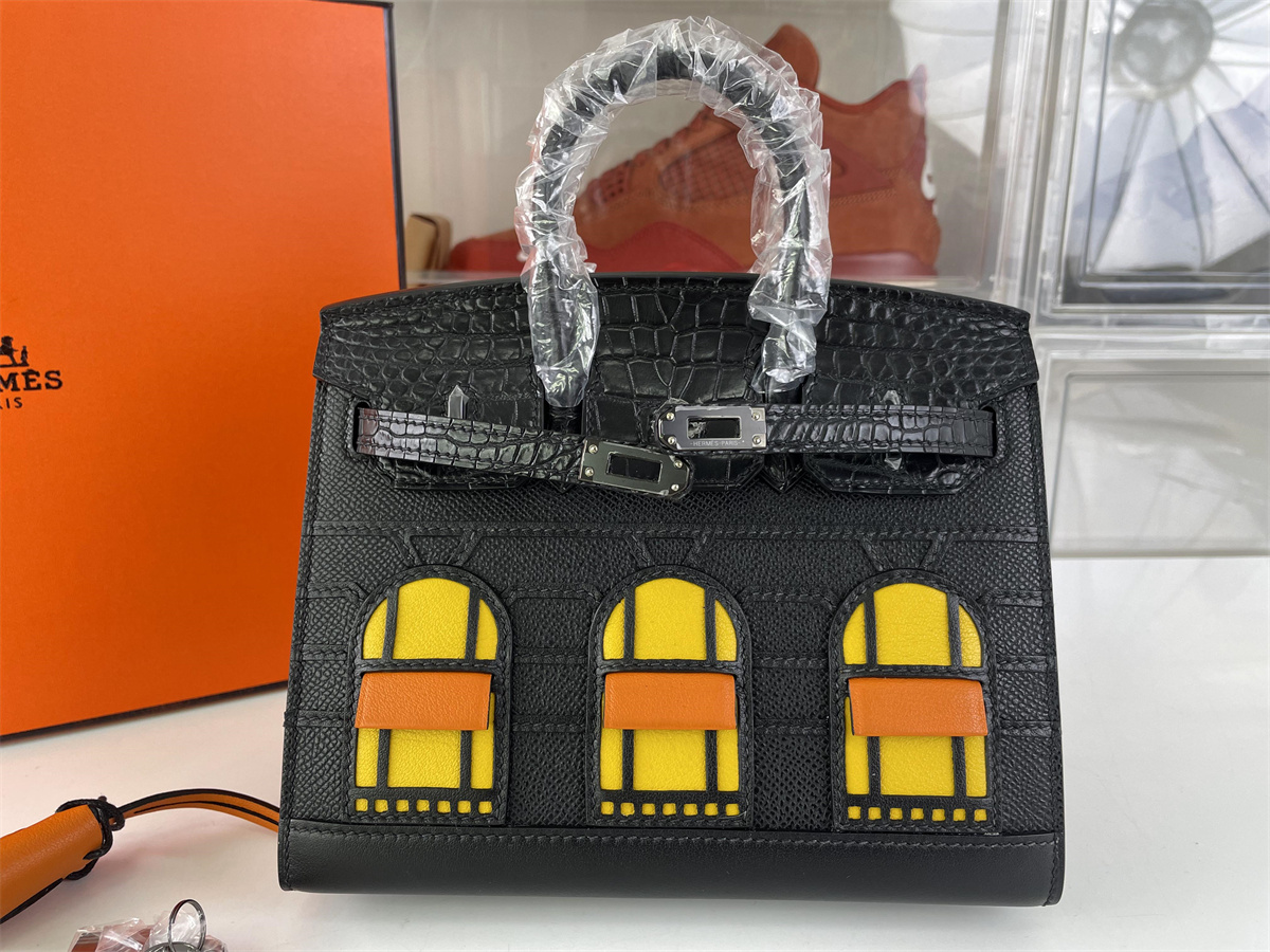 H brand Birkin So Black House Mini bag Full Hand made Real Crocodile leather, 20cm