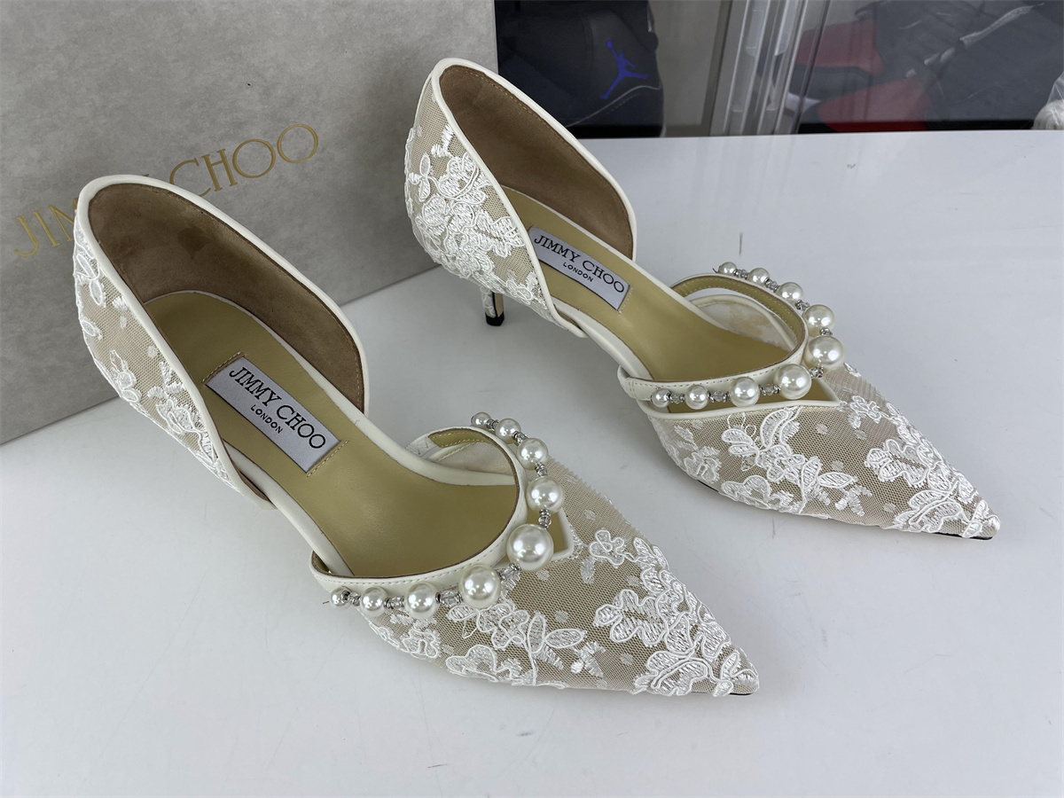 JIMMY CHOO Tan heel with White Laces