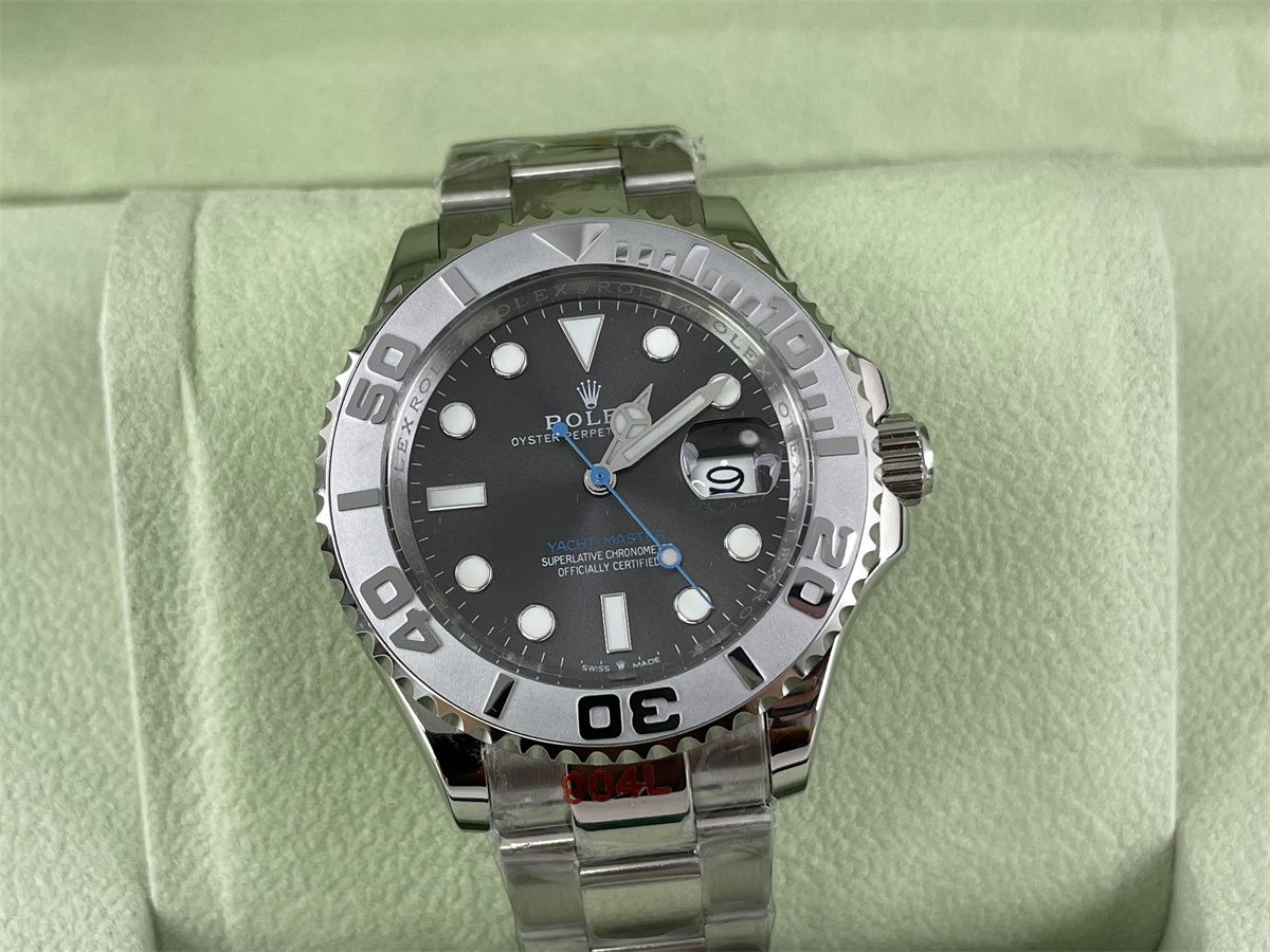 ROLEX Yacht-Master Black Silver Watch with Blue Glow in Dark, 40mm