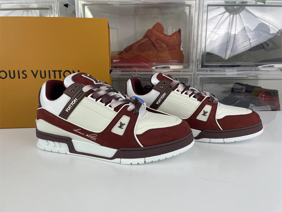 LV Dark Red Wine Chammy material skate shoes