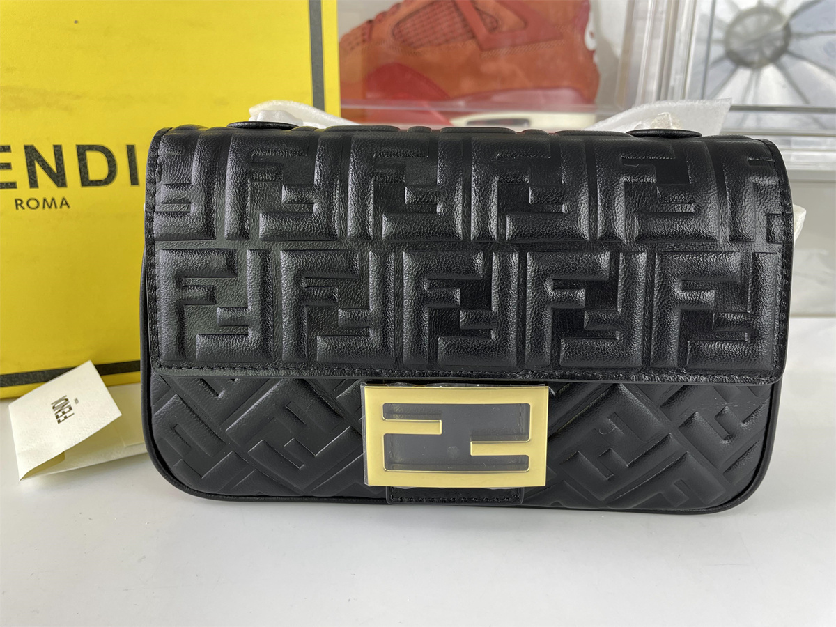 Fendi Sheepskin Baguette Black color Bag, ( 24 x 13 x 7 cm)