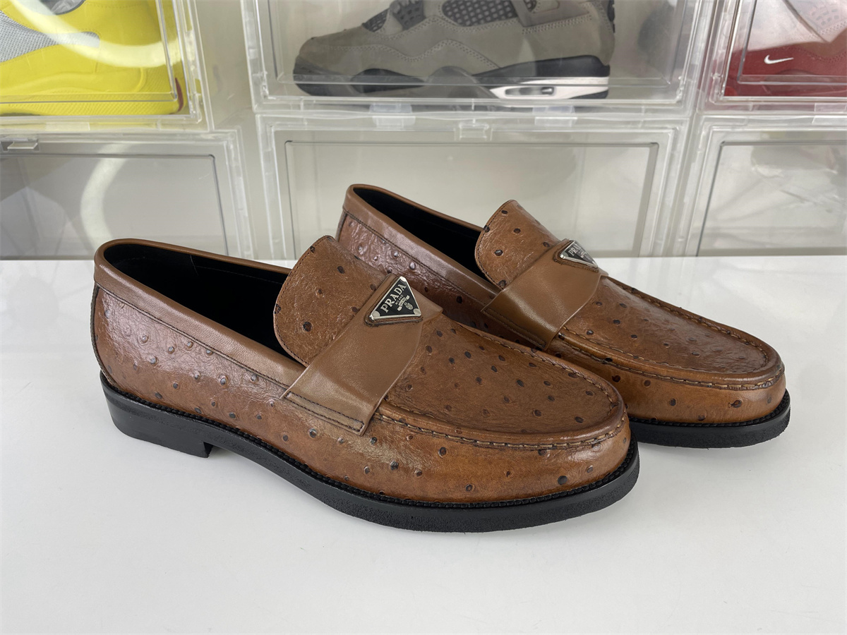 Prada Brown Cow Leather Pearl Fish Skin style Dress Shoes, (EU38-46)