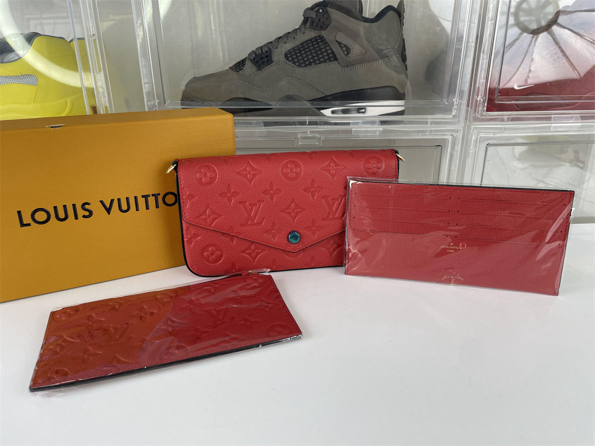 LV Louis Vuitton Pochette Felicie Red Chain bag 3 for a set, ( 21 x 12 x 3 cm)