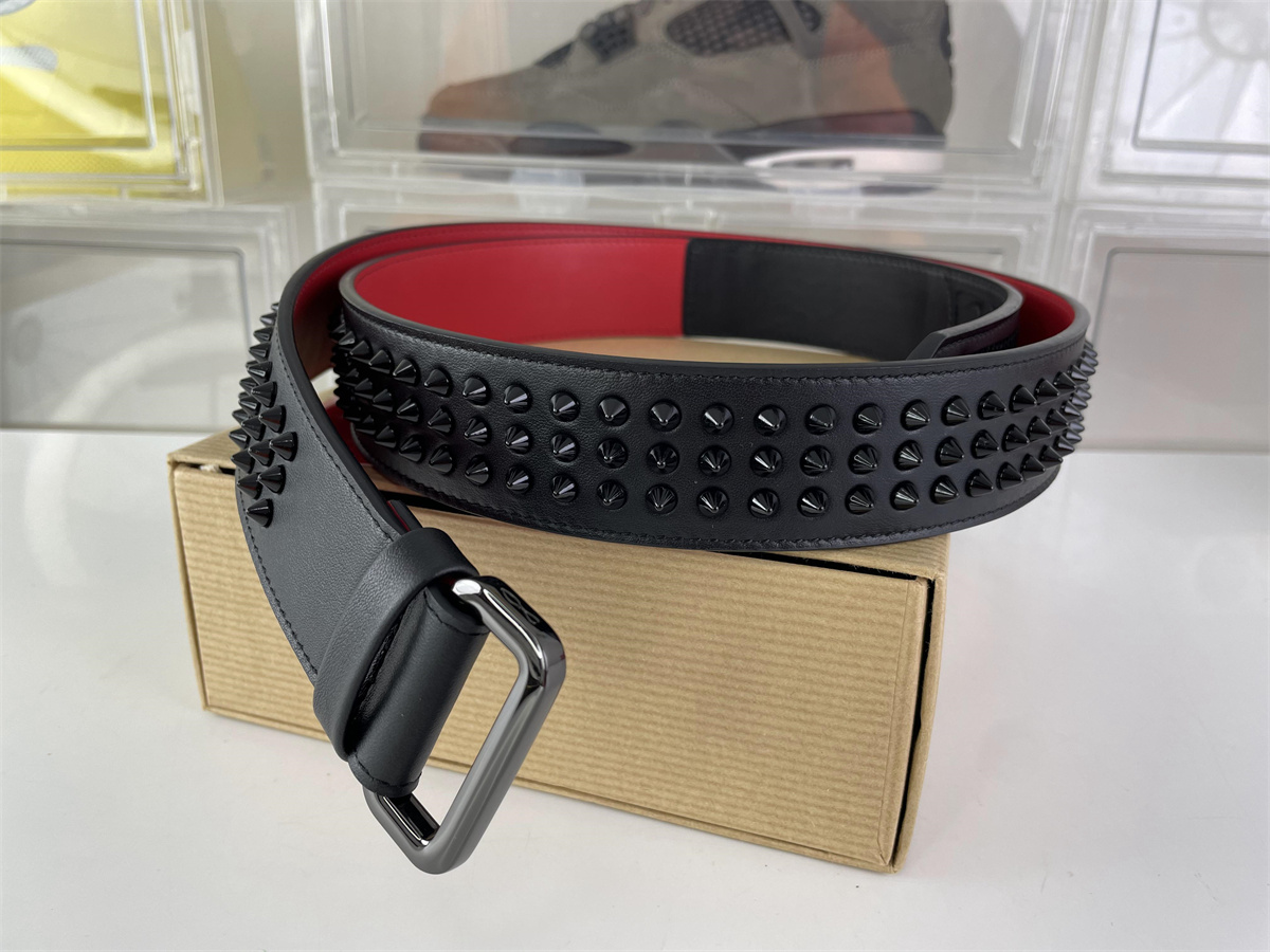 CL christian Louboutin Black Red belts with Metal rivets, (95-125cm)