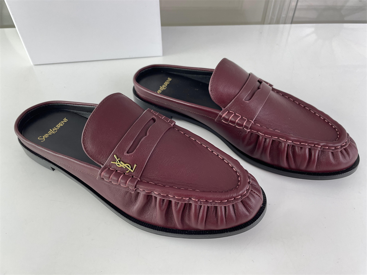 YSL Saint Laurent Wine Red lady's Lazy loffer shoes,(EU 35-42 )